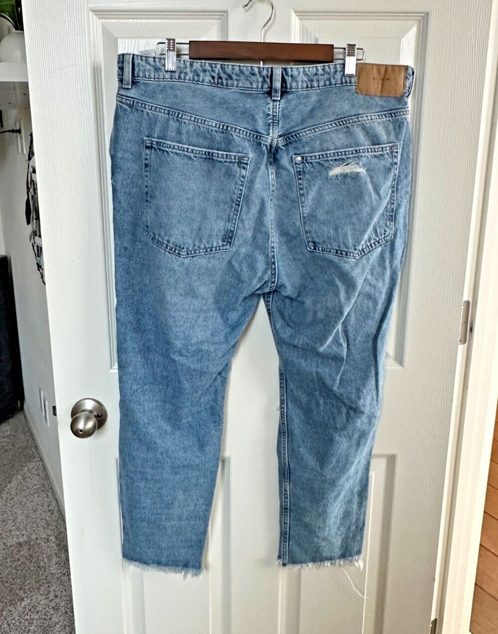 h&m distressed boyfriend jeans size 16 y2k grunge relaxed fit raw hem button fly - Picture 7 of 9